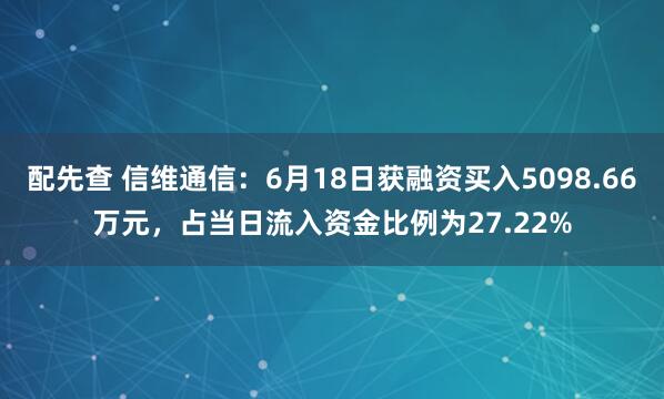 配先查 信维通信：6月18日获融资买入5098.66万元，占当日流入资金比例为27.22%