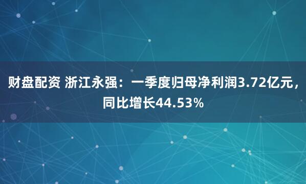 财盘配资 浙江永强：一季度归母净利润3.72亿元，同比增长44.53%